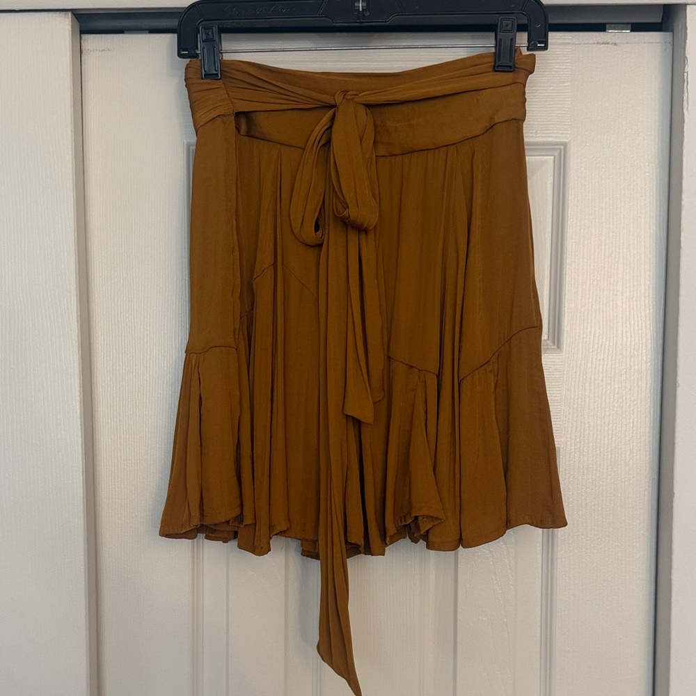 Free People Rust-Tone Tie Waist Circle Skirt